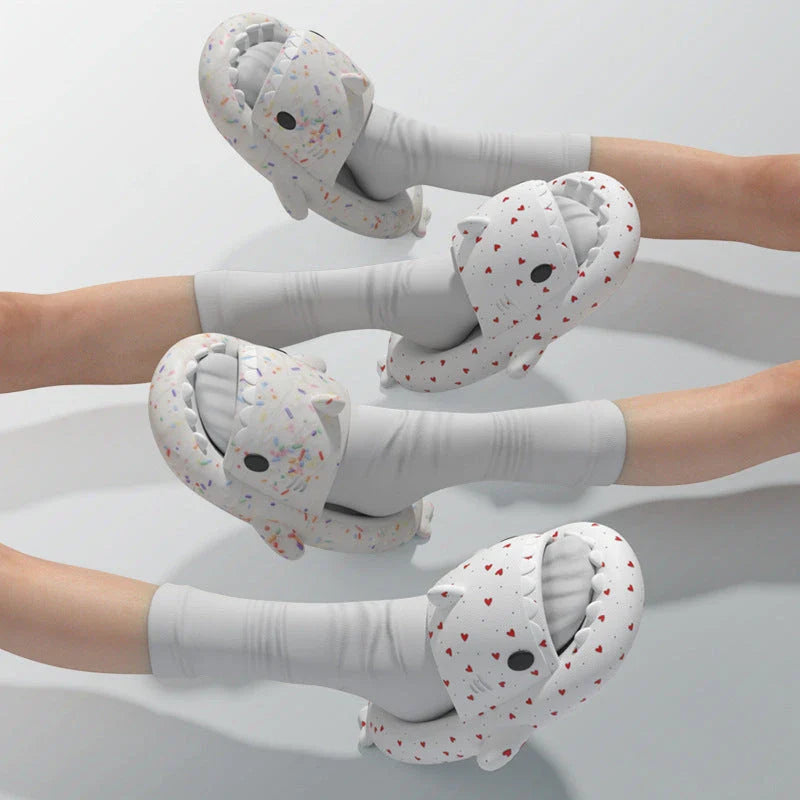 Stylish heart-shaped shark slippers with breathable, anti-slip soles and a variety of vibrant color options