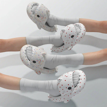 Stylish heart-shaped shark slippers with breathable, anti-slip soles and a variety of vibrant color options
