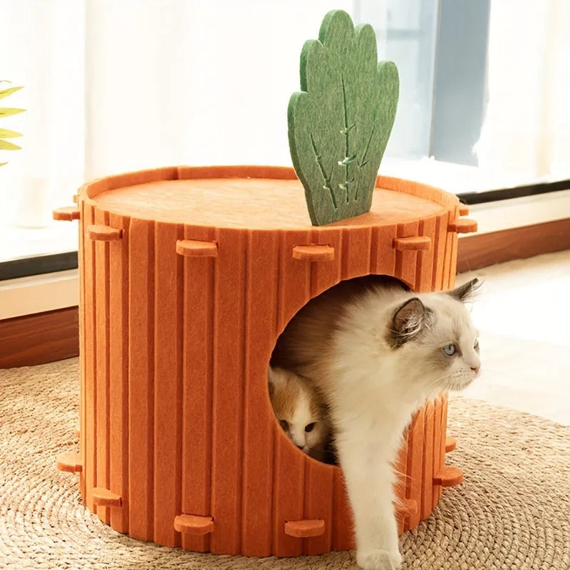 Felt cat tunnel with drilled semi-enclosed design showing peek-out openings
