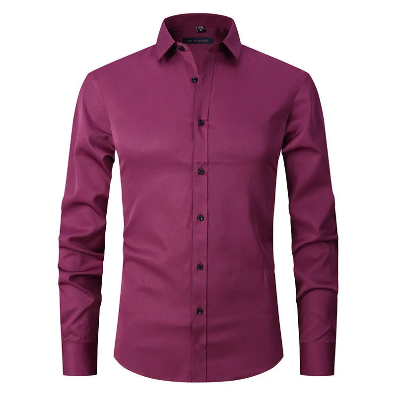 Men's stretch long sleeve work shirt in polyester, available in multiple colours and sizes S to 3XL for weights 70-130kg.