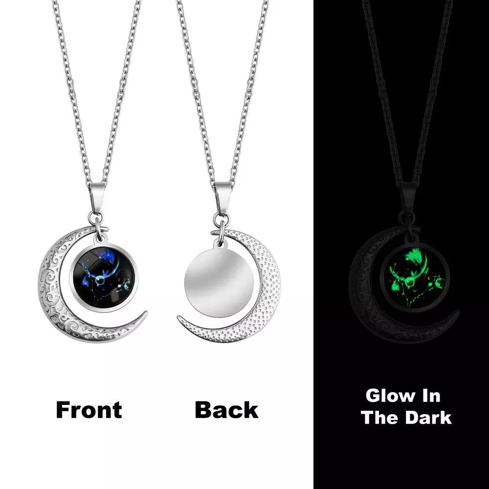 12 Constellation Glowing Necklace with luminous stone pendant and titanium steel chain