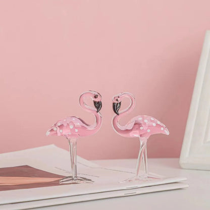 Pink crystal flamingo decorative ornament on table, 15cm tall with modern simplicity design