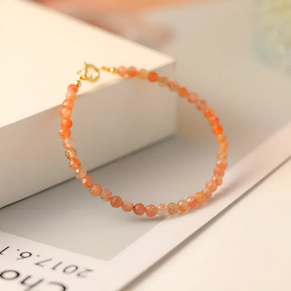 Ultra-thin 3mm Sunstone crystal bracelet showing natural beads and sizing options