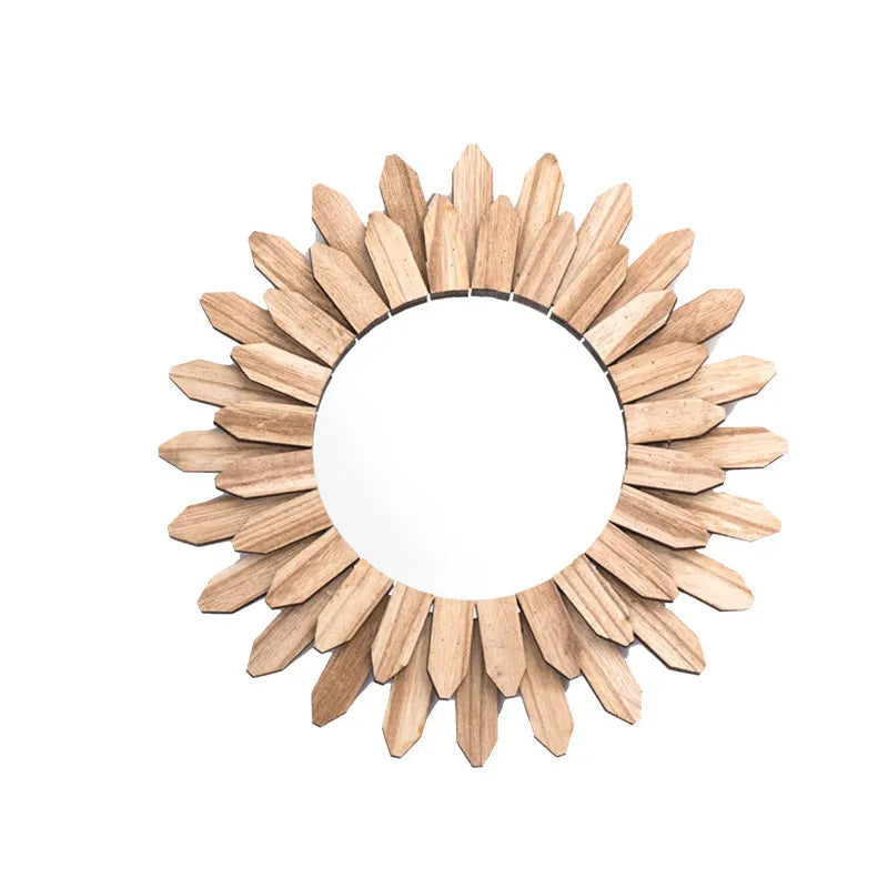 European-style solid wood round hanging mirror with baked colour finish in three diameter sizes