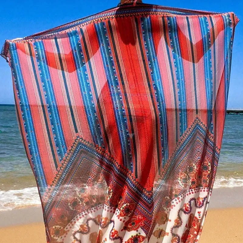 Women's three-piece swimsuit set with sleeveless top, high-waist briefs, and cover-up coat in picture colour