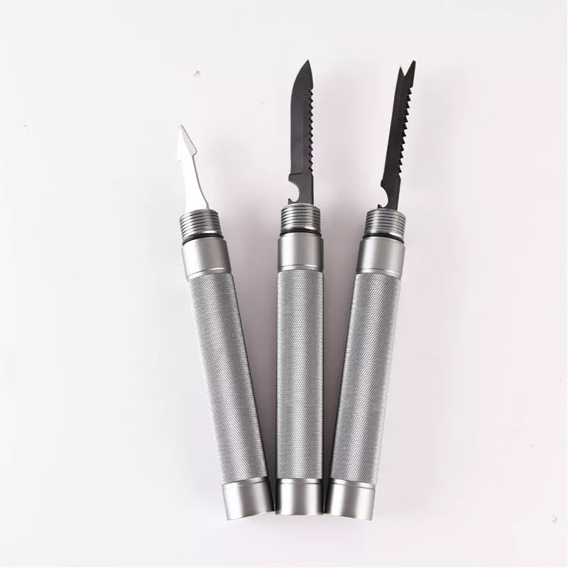 Silver aluminum alloy folding hiking stick for outdoor defense and trekking