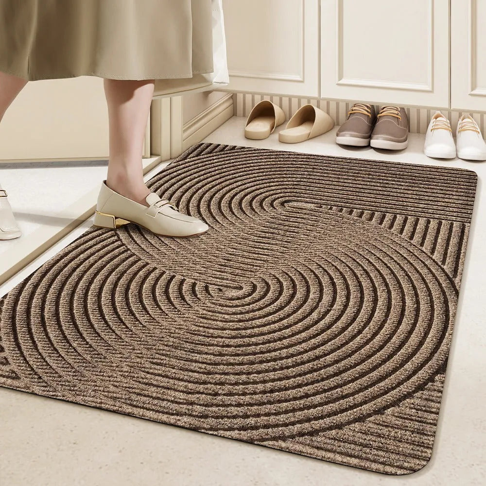 Silk ring entrance carpet 60x90cm with wire rings, cartoon anime pattern, alien shape in blue grey green khaki options