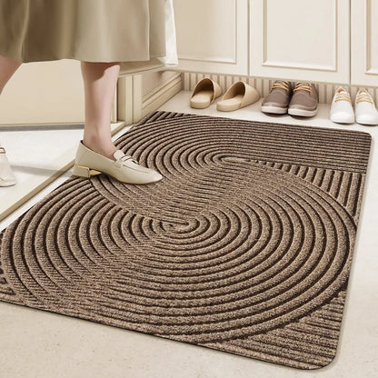 Silk ring entrance carpet 60x90cm with wire rings, cartoon anime pattern, alien shape in blue grey green khaki options