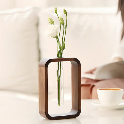 Chinese style wooden tabletop vase with natural grain and 25cm height