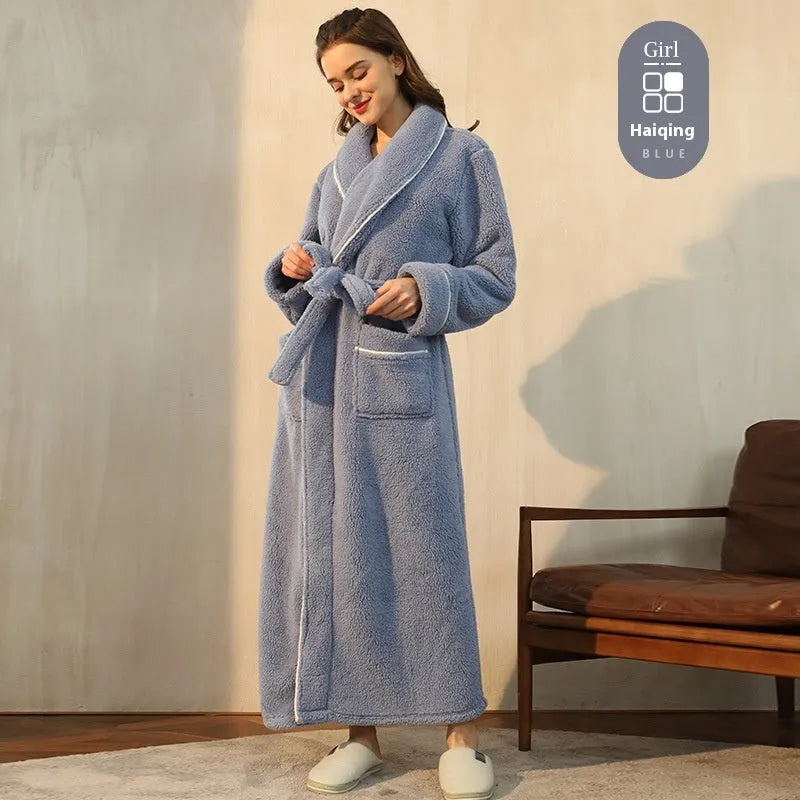 Winter flannel bathrobe with thick 301-350g/m² fabric in 2102 navy blue colour, European/American style