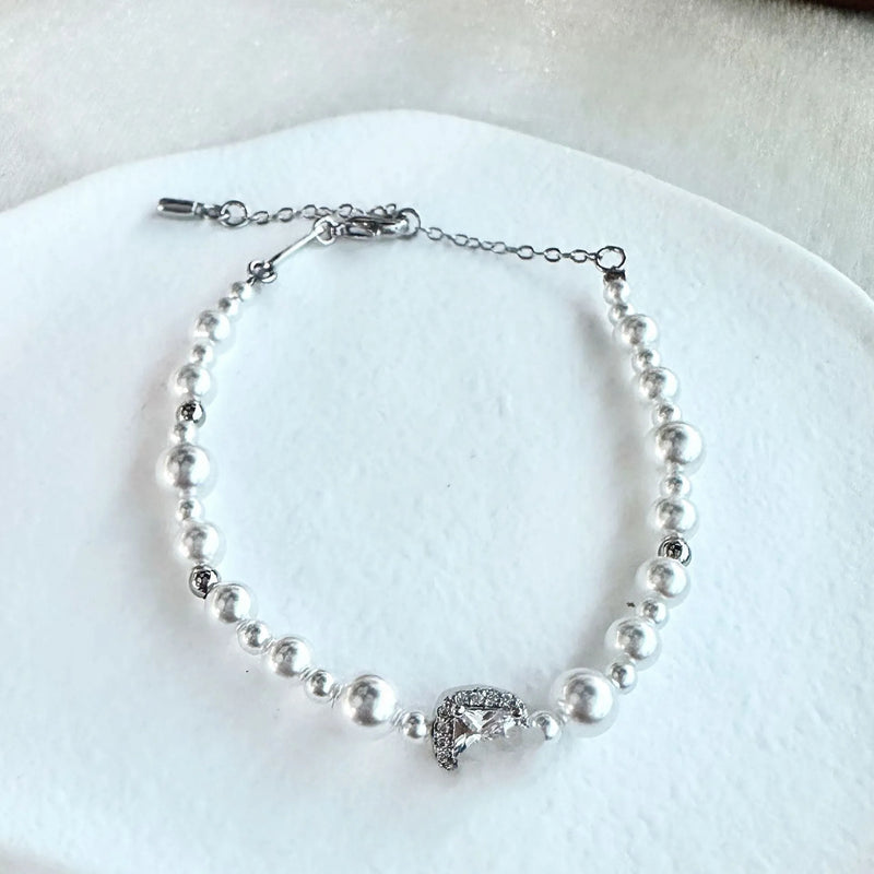 Bubble Cube Candy Clavicle Chain Necklace Bracelet Earrings Set Imitation Pearl Zircon Geometric Electroplated Unisex Jewellery White or Grey Finish