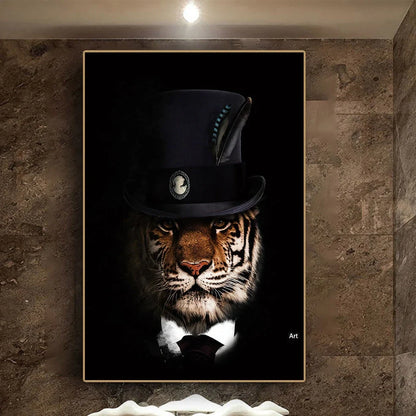 Black wildlife theme canvas poster print with white border for framing in multiple size options