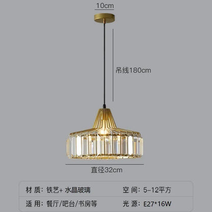 Black and gold iron crystal chandelier LED ceiling lamp with full spectrum light on a white background.