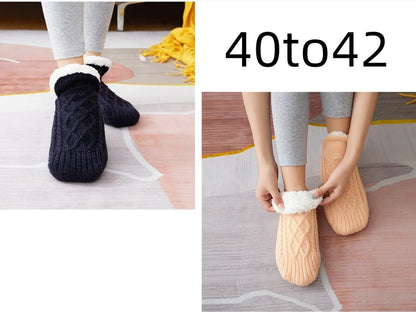 Winter woolen socks with V-opening design and anti-slip dots on soles in navy blue colour