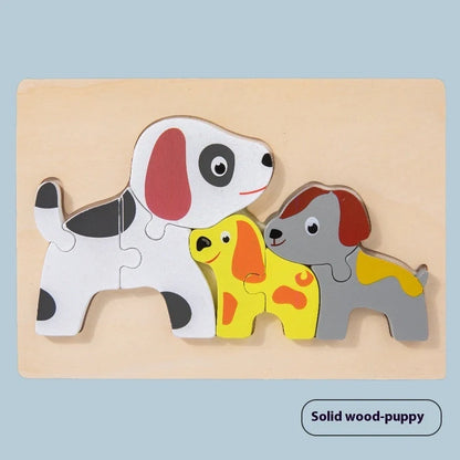 Children assembling wooden 3D puzzle model of dolphin family with 20-30cm dimensions