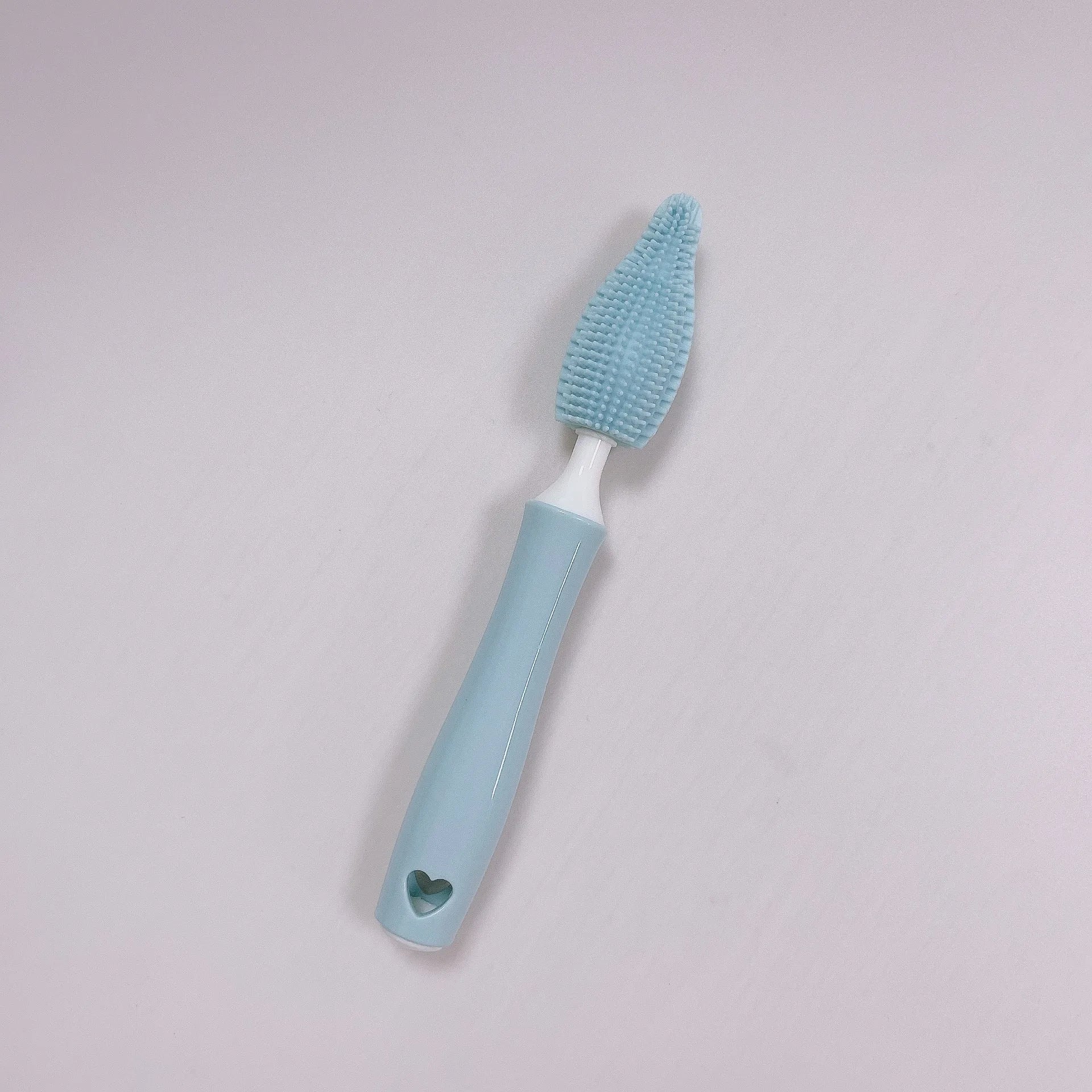 Silicone baby bottle brush with flexible handle and straw cleaning attachment in multiple colour options