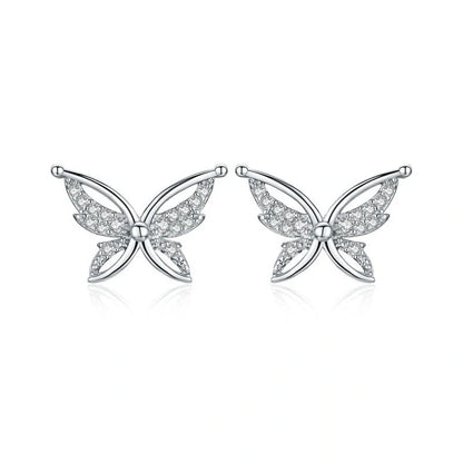 Black butterfly copper-plated stud earrings with full rhinestone zircon detailing