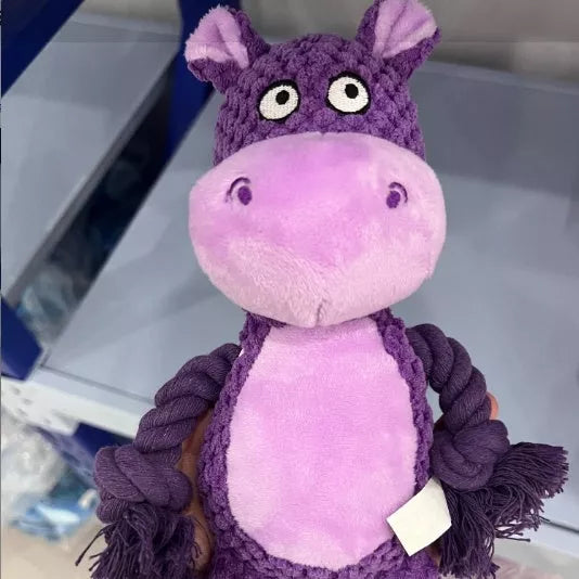 Interactive plush sound cotton rope dog toy in various animal designs for tug of war training