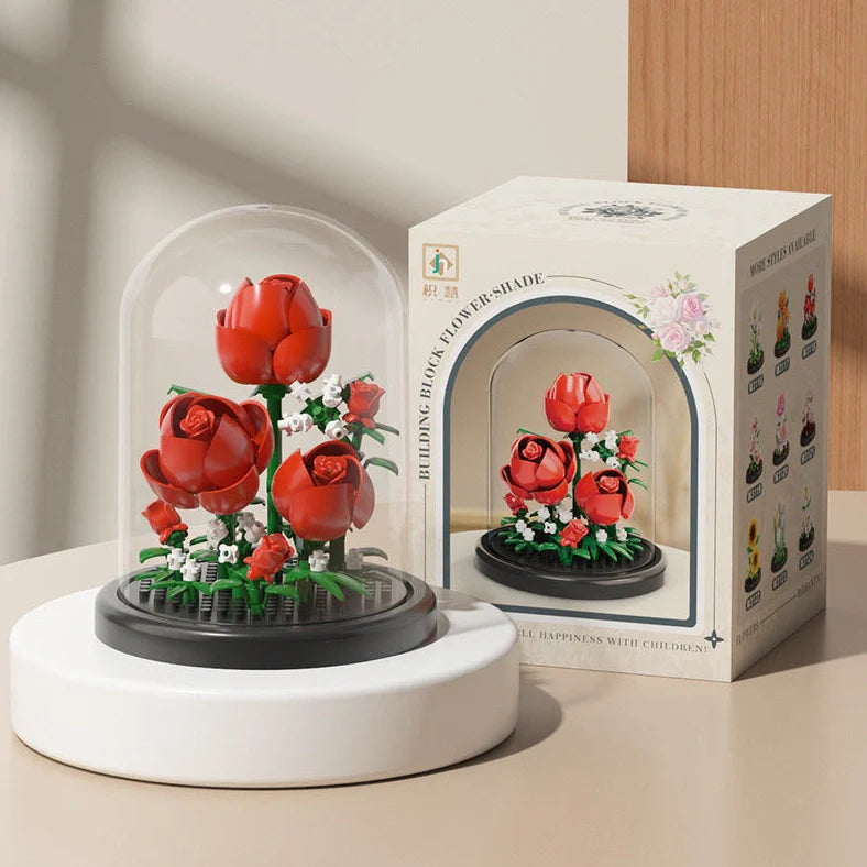 Eternal Flower Basket building blocks set with eight floral designs in colour box packaging