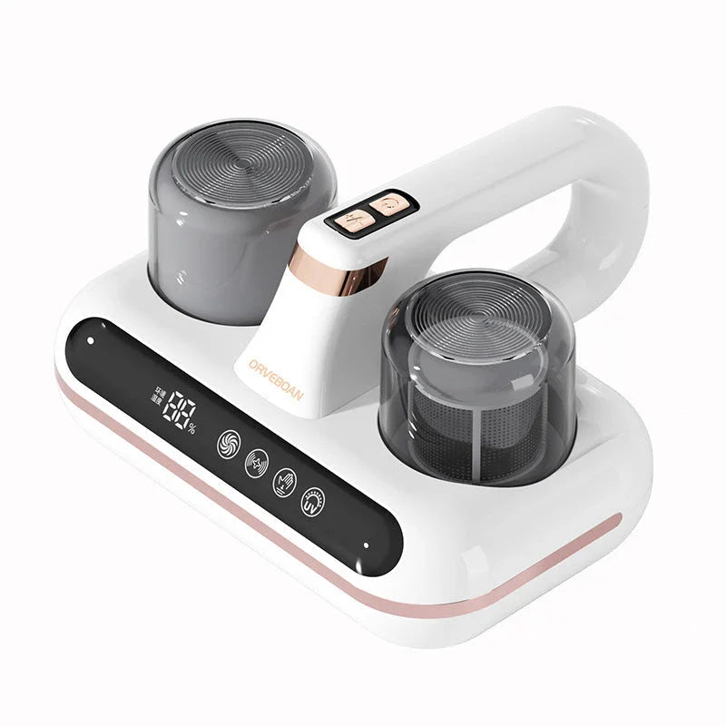 Cordless mattress vacuum cleaner with powerful suction, UV sterilization, and lightweight design for deep cleaning bedding and eliminating dust mites and allergens.