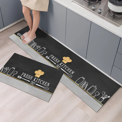 Rectangular polyester kitchen floor mat with machine-woven texture in modern design
