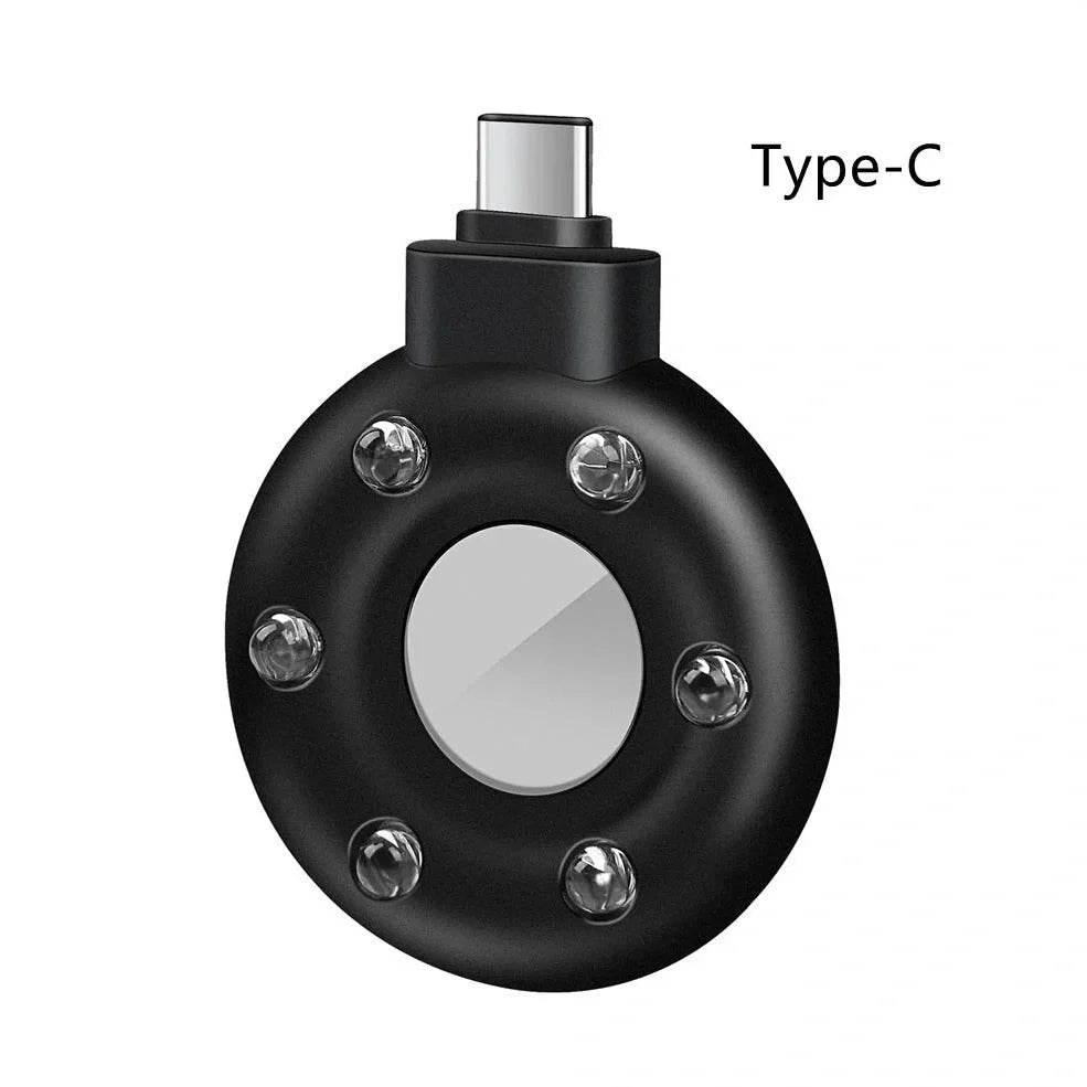 Anti-sneak camera detector with USB charging port and plastic housing in black colour option