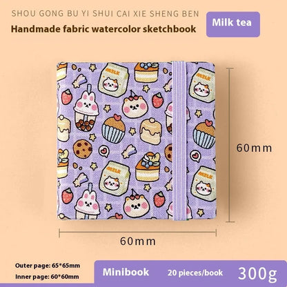 Feiluniao watercolour notebook with fabric cover, 185mm length, open to show paper for painting.