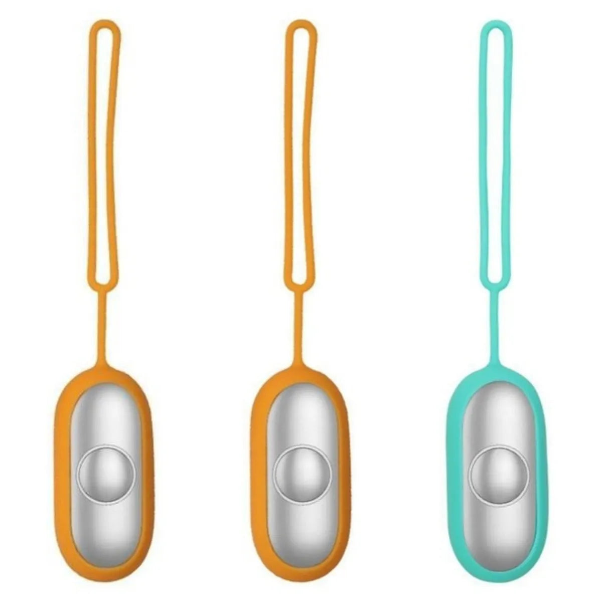 Hand-held micro-current sleep aid device in grey, green, and orange colour options