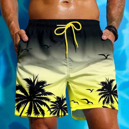 Men's loose fit swimming trunks in ethnic pattern with medium elastic waistband