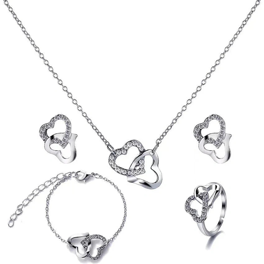 5-piece butterfly jewelry set for women, including necklace, earrings, ring, and bracelet