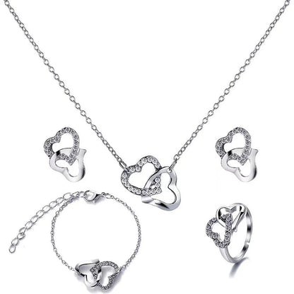5-piece butterfly jewelry set for women, including necklace, earrings, ring, and bracelet