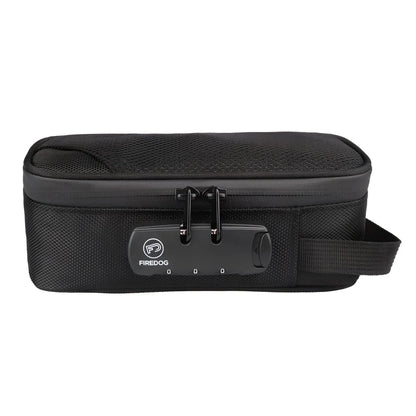 Black 20x10x7.2cm smell proof bag with lock, activated carbon lining and internal pockets for odour-free storage