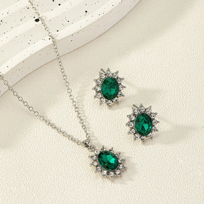 Women's sunflower zircon jewellery set with necklace and earrings in six colour options