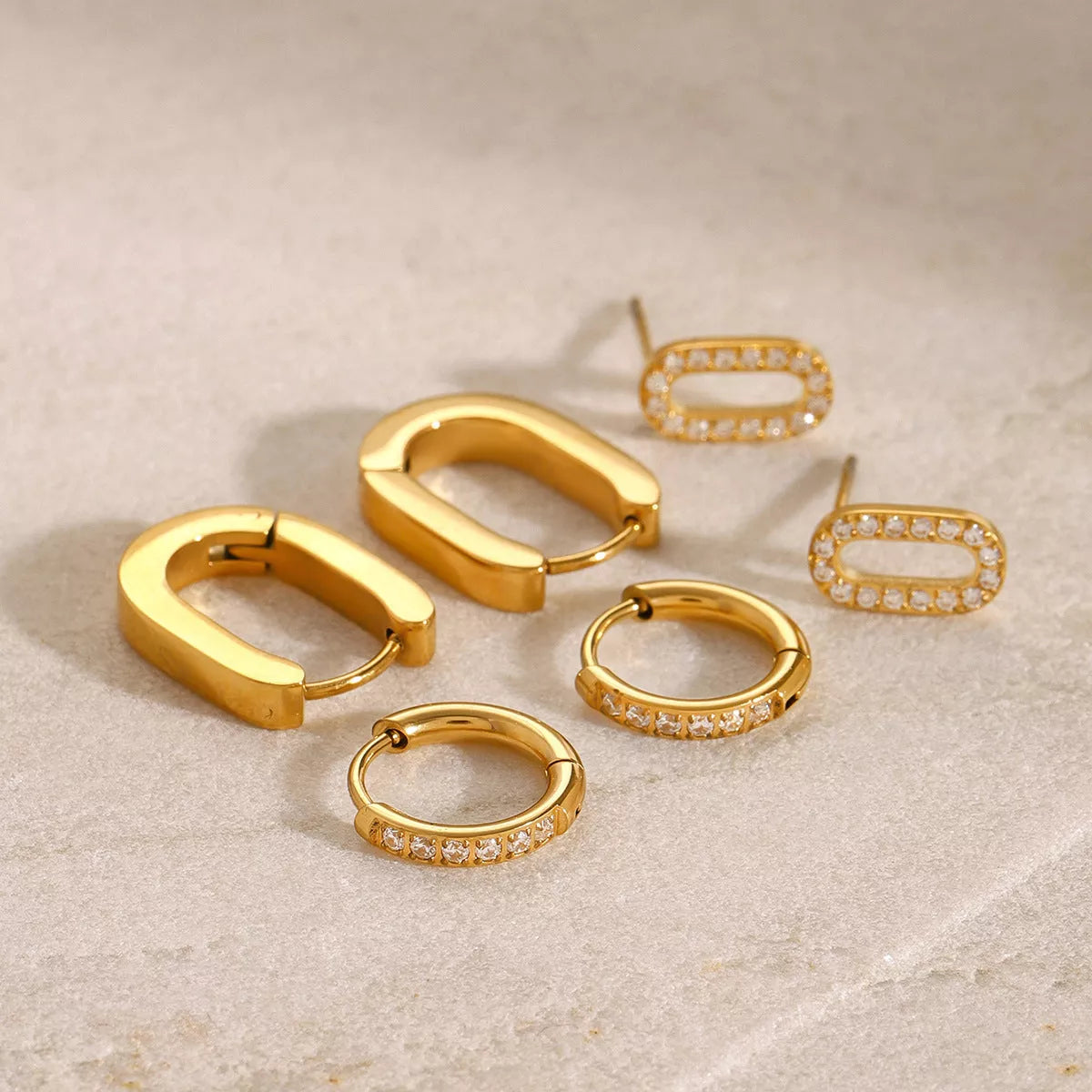 3Pair Rhinestone Cubic Zirconia Stud Earrings in stainless steel, waterproof and tarnish-resistant