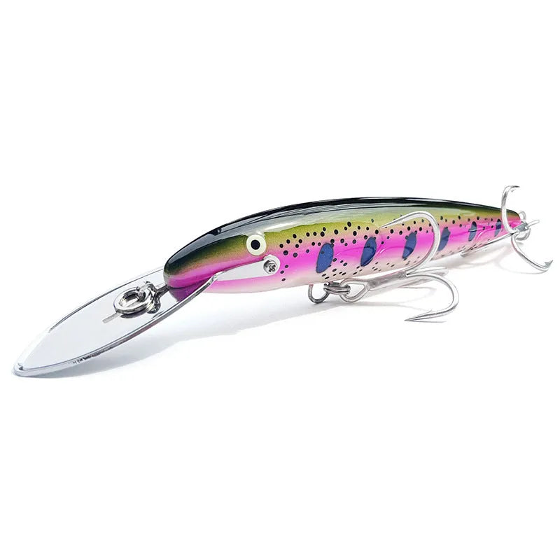 Luminous ABS fishing lure with iron tongue, 17.5cm x 2.2cm x 1cm, shown in one of six colours TZMN01 to TZMN06