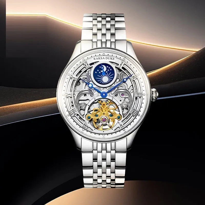 Business leisure waterproof watch with steel strap, 16mm thickness, Duke Rosa style