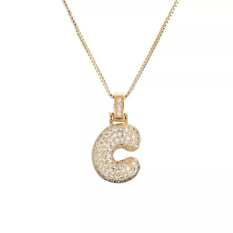Copper Micro Inlaid Zircon Letter Pendant Necklace with customizable alphabet options