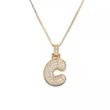 Copper Micro Inlaid Zircon Letter Pendant Necklace with customizable alphabet options