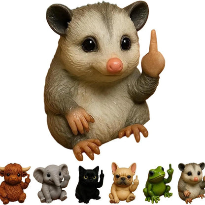 Mini resin animal doll with middle finger gesture, 6-7cm tall, in cat, dog, elephant, frog, Highland cattle, mouse, or turtle design