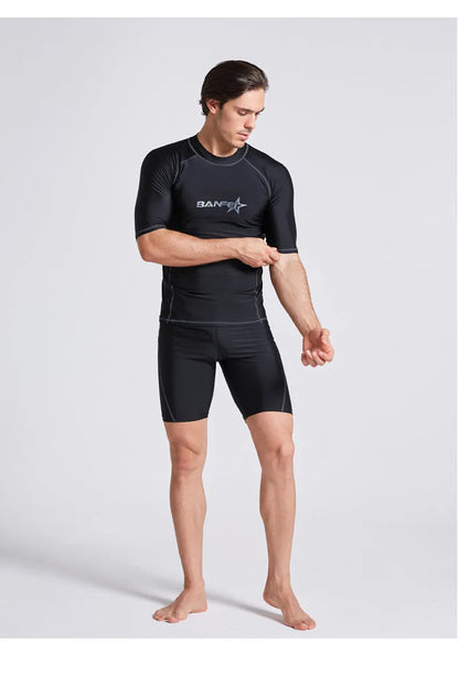 Men's blue quick-drying half sleeve swim top and pants set for swimming and snorkelling