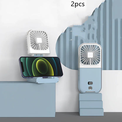 F30Pro folding portable handheld fan in white with digital display, 169x81x20mm size, USB charging, plastic blades for cooling