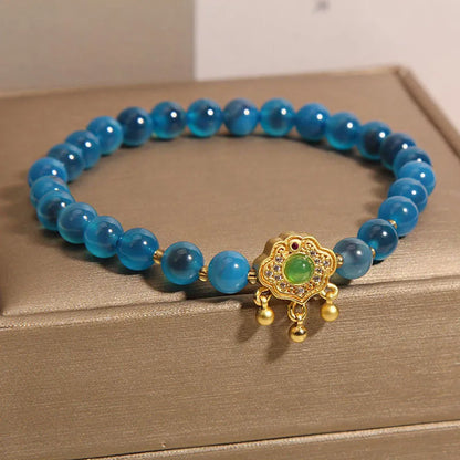 Blue sugar heart agate jade safety lock pendant bracelet with crystal construction and rhinestone accents