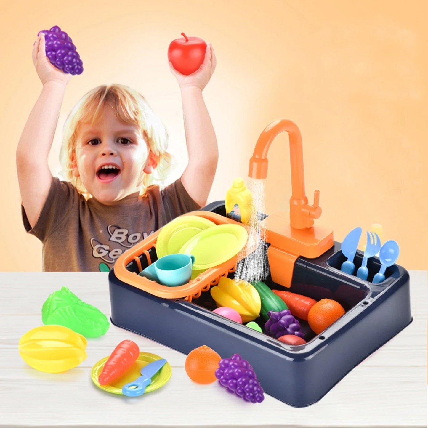 Delightful children's kitchen playset with realistic dishwashing features, including a sink, water pump, and various play accessories.