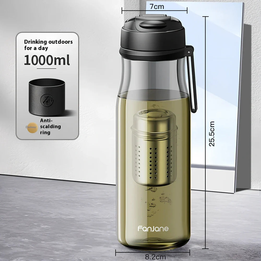 Magnetic bubble tea cup with black Tritan construction and insulated leather ring showing separation mechanism