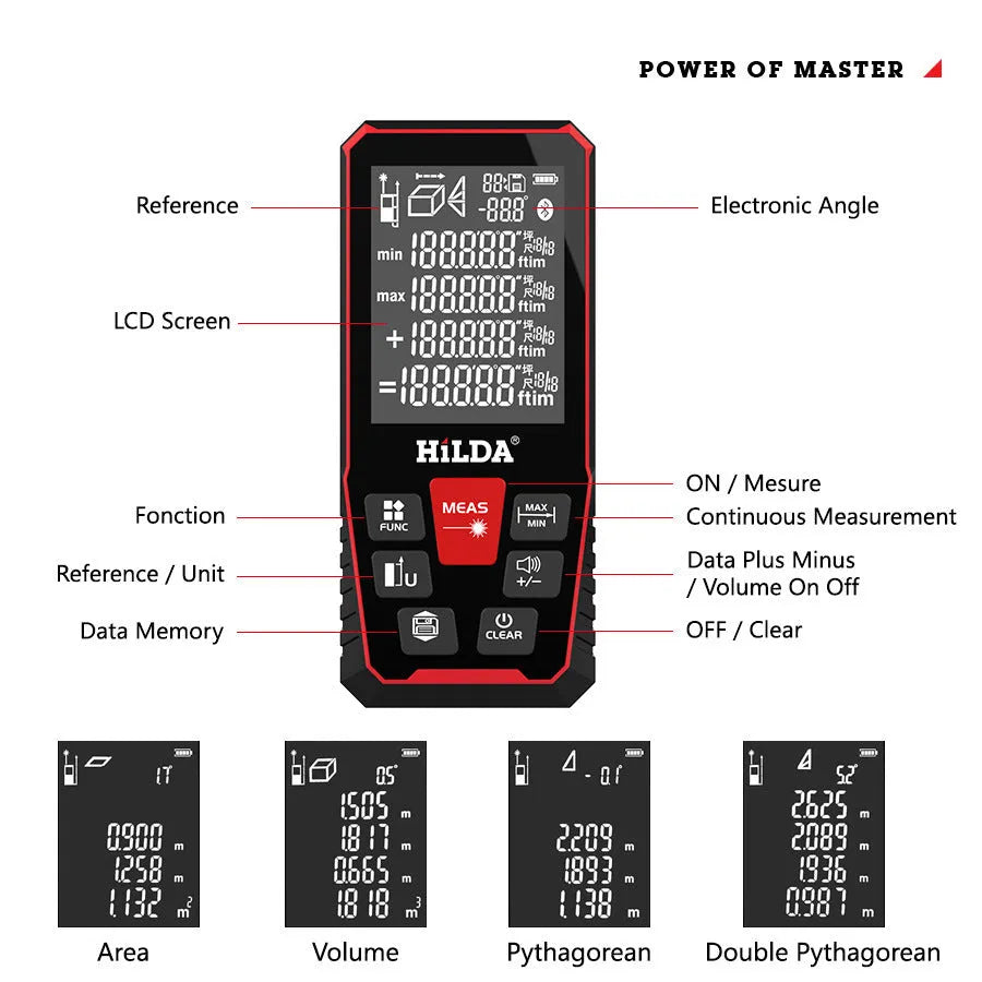 Handheld laser rangefinder measuring tool for distance calculation up to 100 or 120 metres