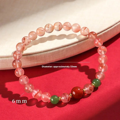 Women's ice floating south red white agate fishtail bracelet with natural colour variations and manual craftsmanship