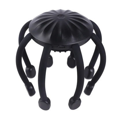 USB-powered handheld head massager with multiple flexible claws in black colour.