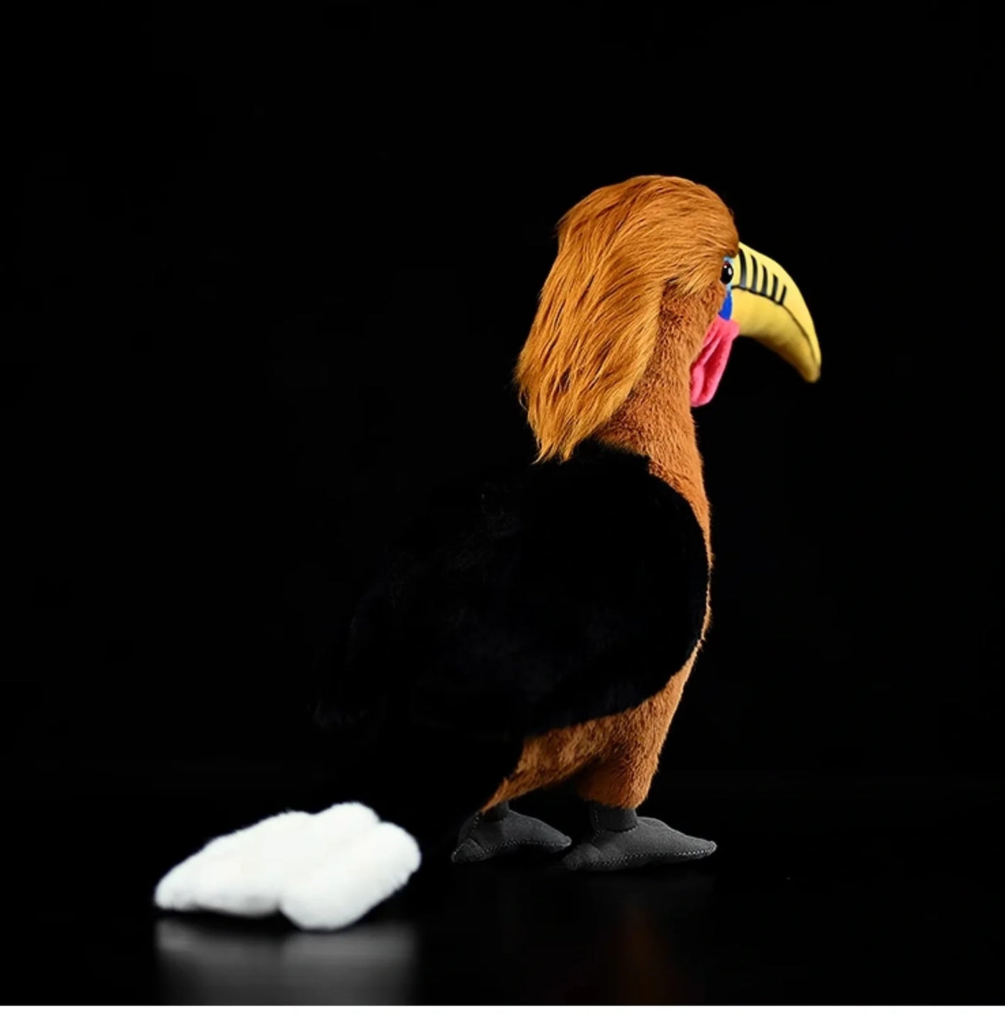 Brown Necked Hornbill plush toy measuring 30cm tall with realistic bird detailing and soft plush fabric