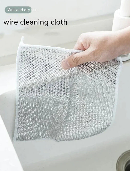Silver silk cloth pattern steel wire cleaning cloth measuring 20x20cm for kitchen pots and bowls