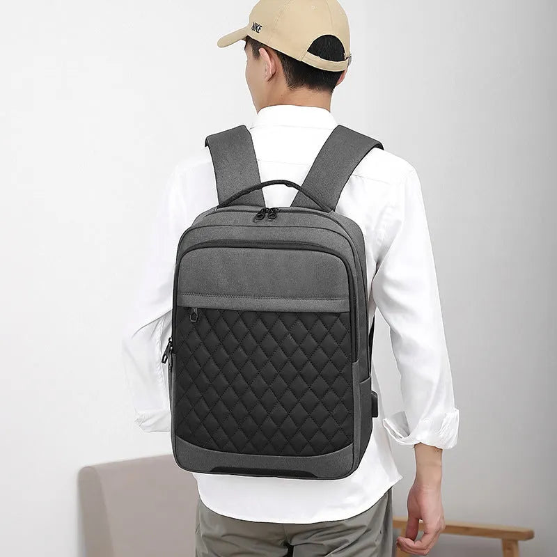 Men's Oxford cloth travel backpack with curved shoulder straps in black colour option